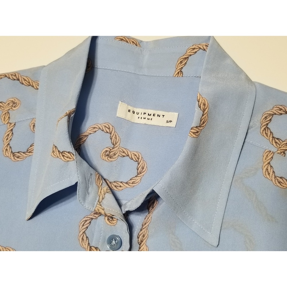 Equipment Brett 100% Silk Button Down Shirt Periwinkle Heart Print NWT S $258 - Picture 13 of 16
